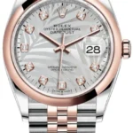 Rolex Datejust 36 Steel & Everose Gold Silver Palm-Motif Diamond Dial Women's Watch M126201-0037