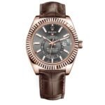 Rolex Sky-Dweller Dark Rhodium Dial Automatic 18kt Everose Gold Leather Strap 326135-0008