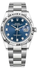 Rolex Datejust 36 Steel & White Gold Blue Diamond Dial Women's Watch M126234-0038