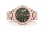 BUST DOWN WATCH ROLEX DAY DATE 40MM GREEN DIAL AUTOMATIC FULL ICED 23.00CT