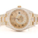 ROLEX WATCH WITH DIAMONDS SKY-DWELLER 42MM YELLOW AUTOMATIC STAINLESS STEEL FULL ICED MOISSANITE 26.00CT