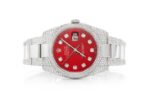 Iced Out Rolex Datejust 36MM SILVER RED DIAL AUTOMATIC MOISSANITE WATCH 14.00CT