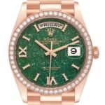 Rolex Day-Date Rose Gold Green Aventurine Diamond-Set Roman Dial Diamond Bezel Women's Watch M128345RBR-0068 - Image 2