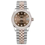 Rolex Datejust 31 Chocolate Diamonds Dial Diamond Bezel Rose Gold Two Tone Jubilee Watch 278381RBR 278381