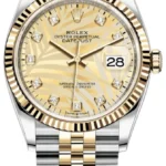 Rolex Datejust 36 Steel & Yellow Gold Golden Palm-Motif Diamond Dial Women's Watch M126233-0043