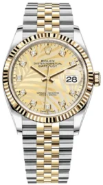 Rolex Datejust 36 Steel & Yellow Gold Golden Palm-Motif Diamond Dial Women's Watch M126233-0043