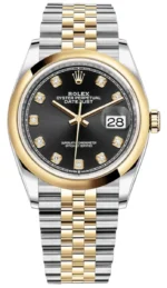 Rolex Datejust 36 Steel & Yellow Gold Black Diamond Dial Women's Watch M126203-0021