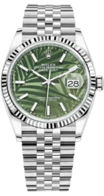 Rolex Datejust 36 Steel & White Gold Olive Green Palm-Motif Dial Women's Watch M126234-0047