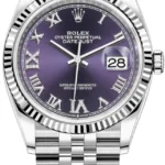 Rolex Datejust 36 Steel & White Gold Aubergine Diamond Pave Roman Dial Women's Watch M126234-0021