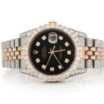 ICED OUT ROLEX DATEJUST 36MM TWO TONE BLACK DIAL AUTOMATIC WATCH 16.00CT
