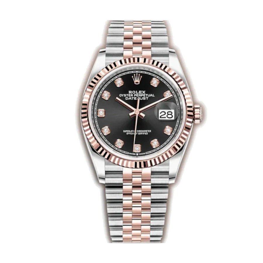 rolex-datejust-126301-two-tone-fluted-replica-1.jpg Rolex Datejust 126231. 36mm β Everose Gold Fluted Bezel. Slate Motif Dial with Diamond - Image 1