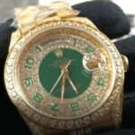 Rolex Datejust Yellow Gold Green Dial Iced out 118348 Replica - Image 3