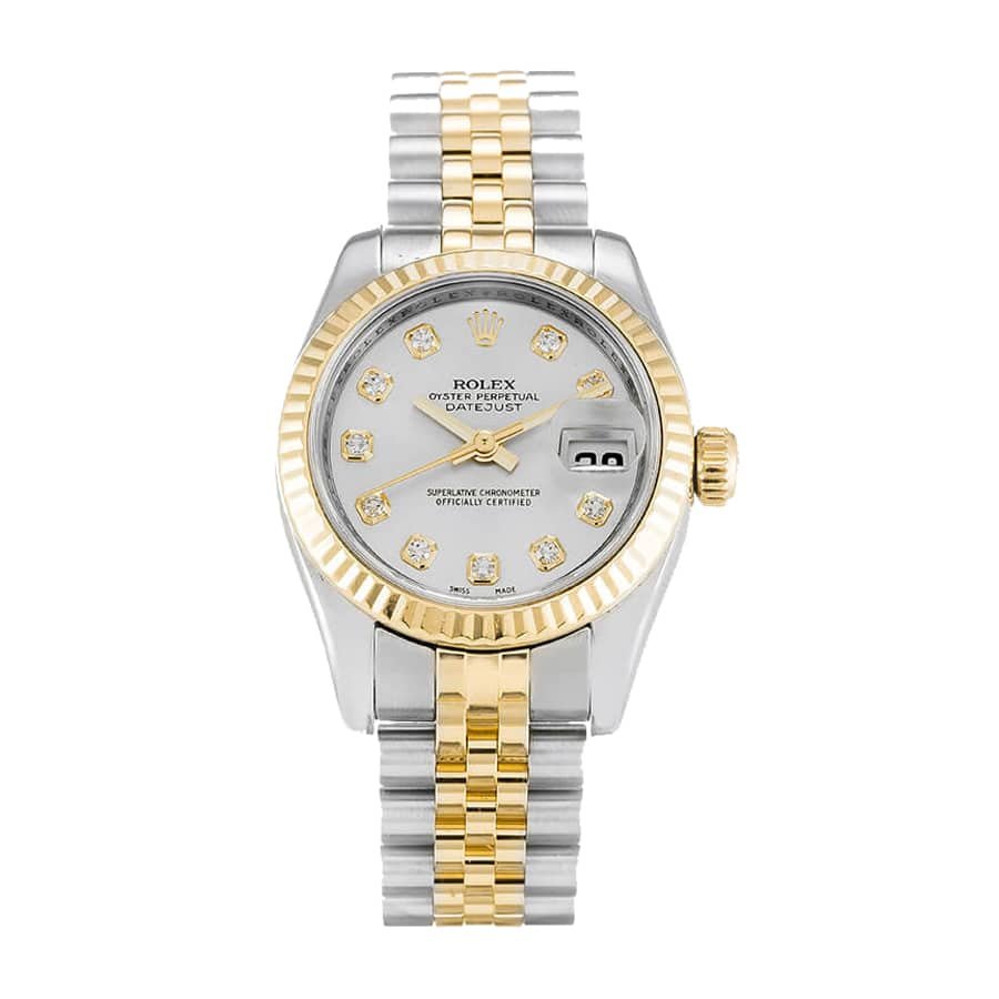 rolex-datejust-yellow-gold-steel-silver-diamond-179173.jpg Rolex Datejust 179173 Yellow Gold & Diamond Silver Dial Replica - Image 1