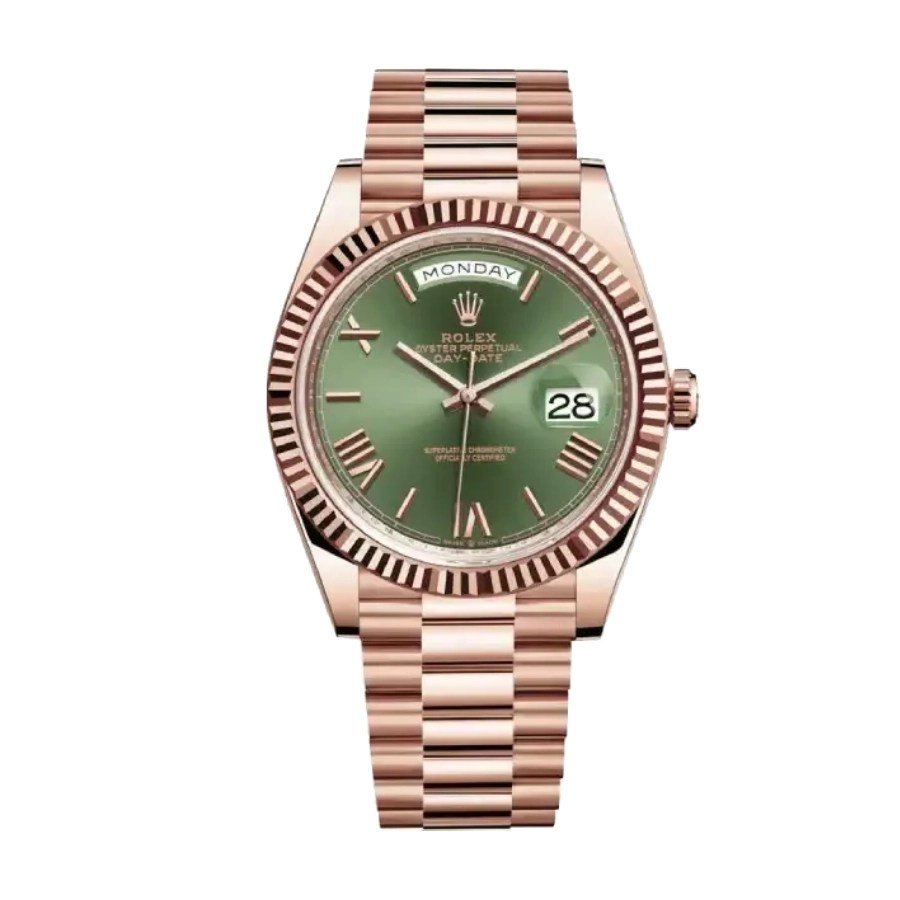 rolex-day-date-rose-gold-green-roman-dial-1.jpg Rolex Day-Date Rose Gold Green Roman Dial Replica - Image 1