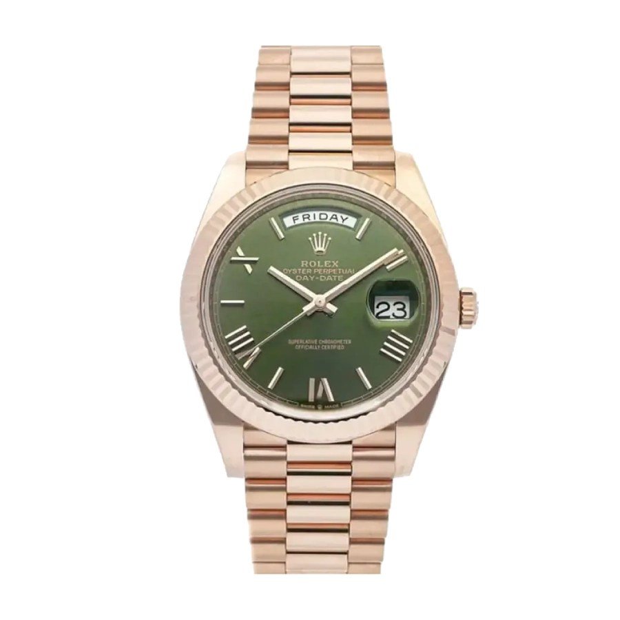 rolex-daydate-228235-replica-1.jpg Rolex Day-Date Rose Gold President Green Roman Dial 228235 Replica - Image 1